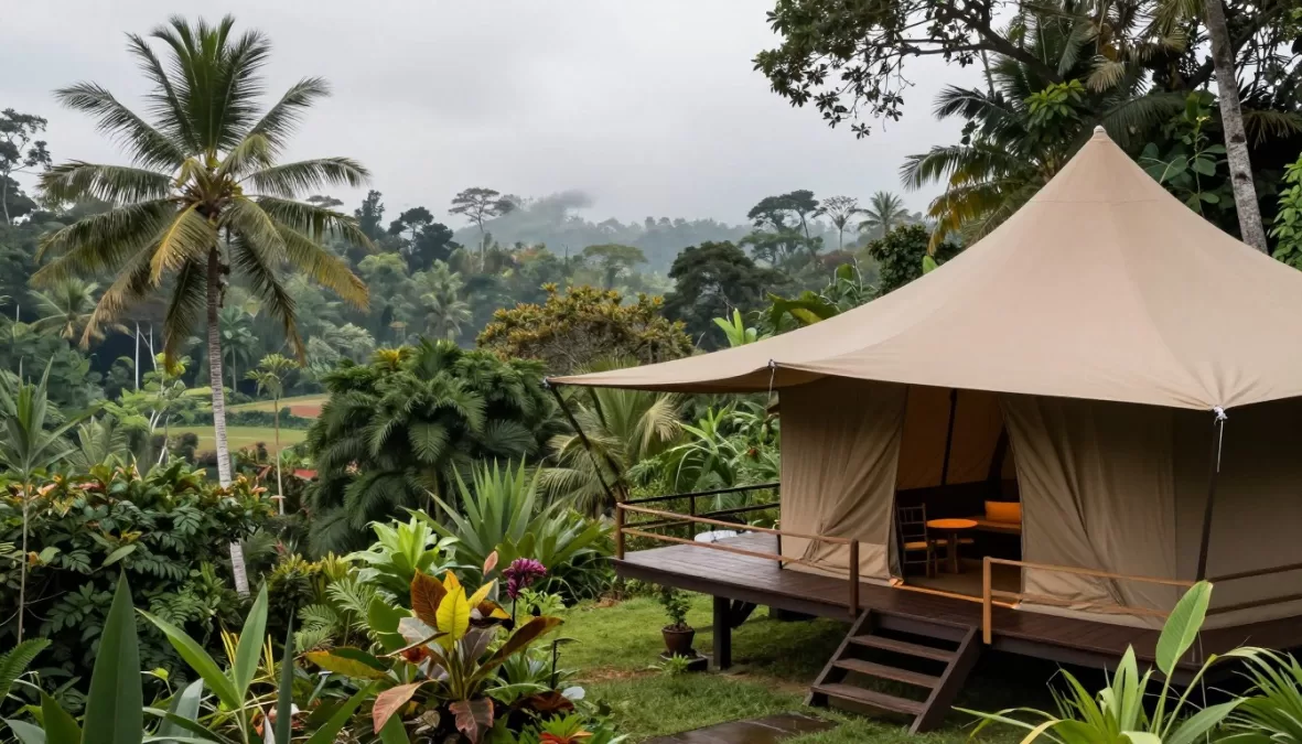 Capella Ubud tented camp nestled in Bali rainforest with valley views