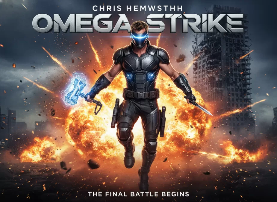 Chris Hemsworth in action hero pose from major blockbuster film