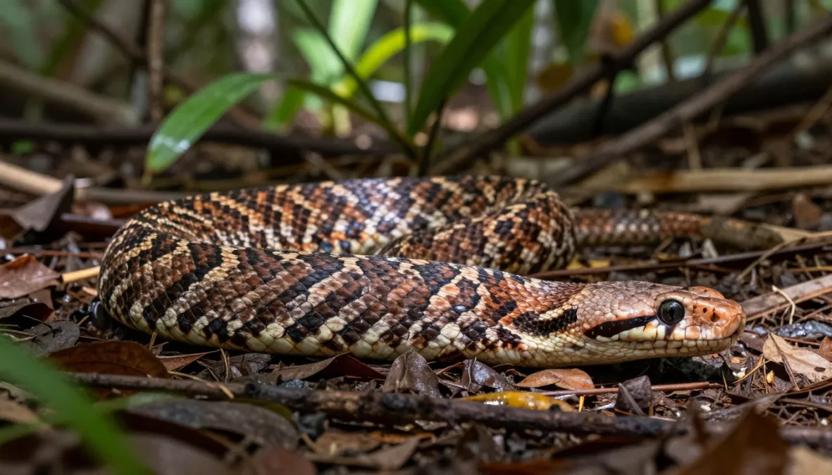 Coastal taipan in tropical habitat showing its impressive length