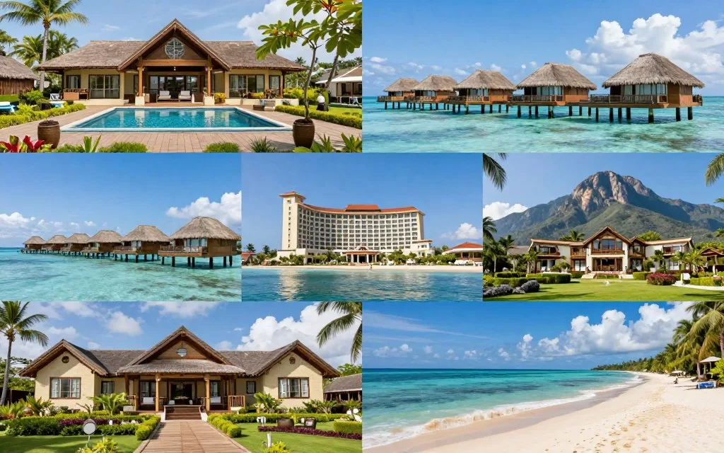 Collage comparing luxury hotels around the world showing diverse destinations
