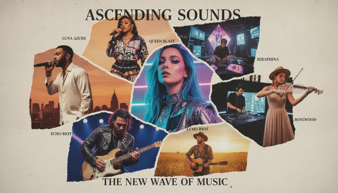 Collage of emerging wealthy musicians and rising stars