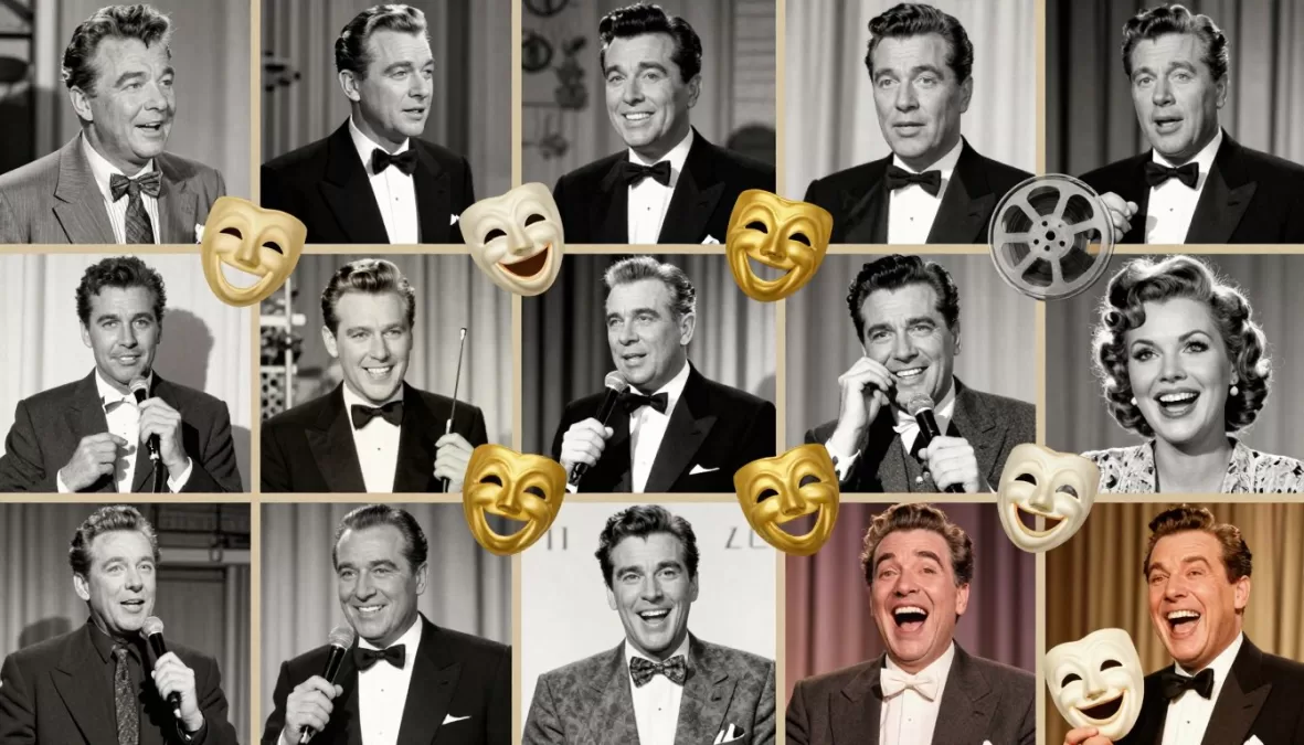 Collage of iconic comedy movie scenes featuring classic Hollywood comedies