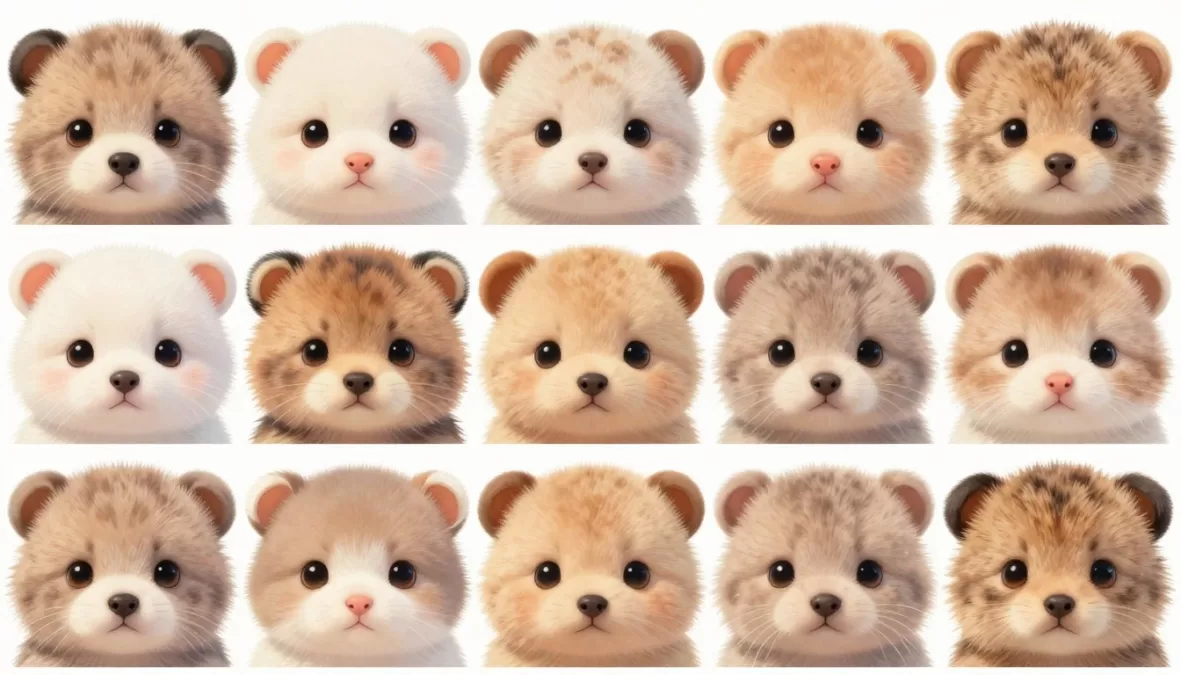 Collage showing baby animal faces with large eyes