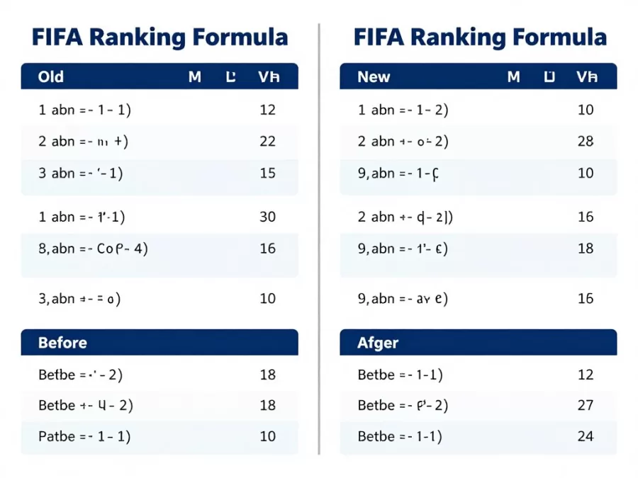 Comparison chart of old versus new FIFA ranking formulas