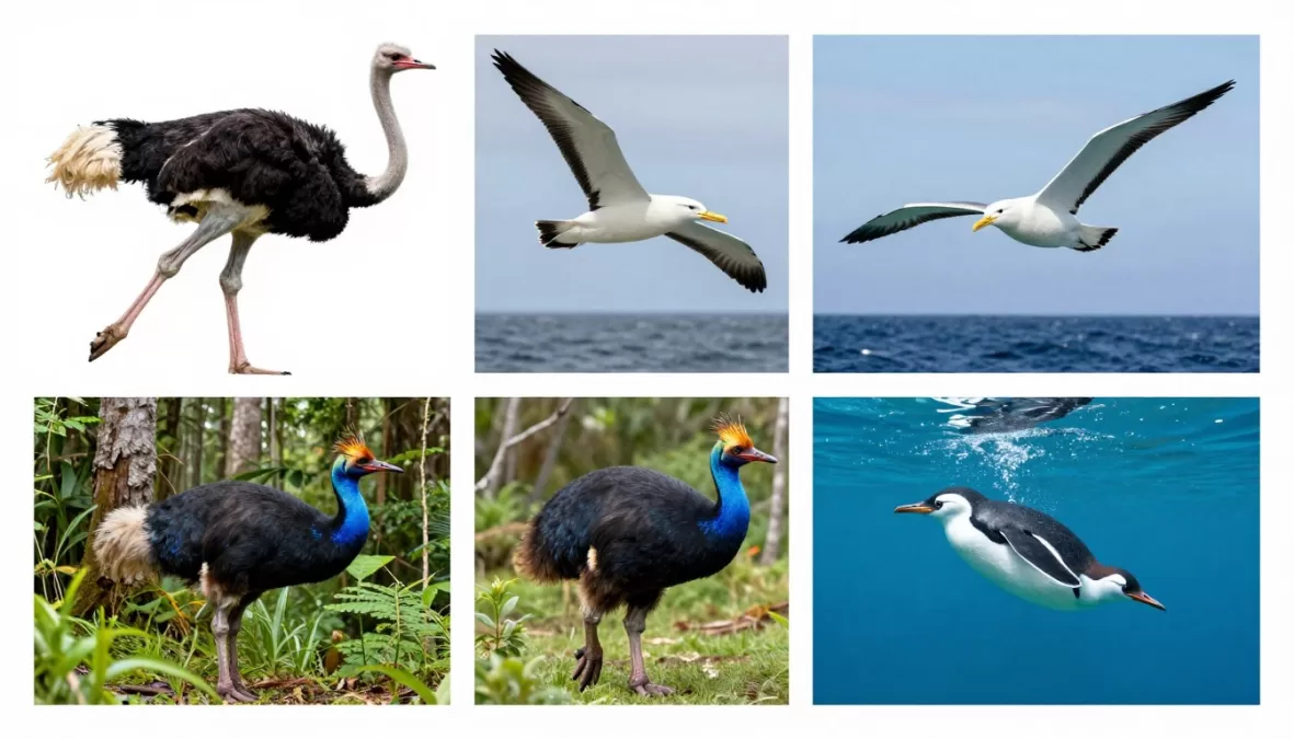 Compilation showing various behaviors and characteristics of largest birds in natural habitats