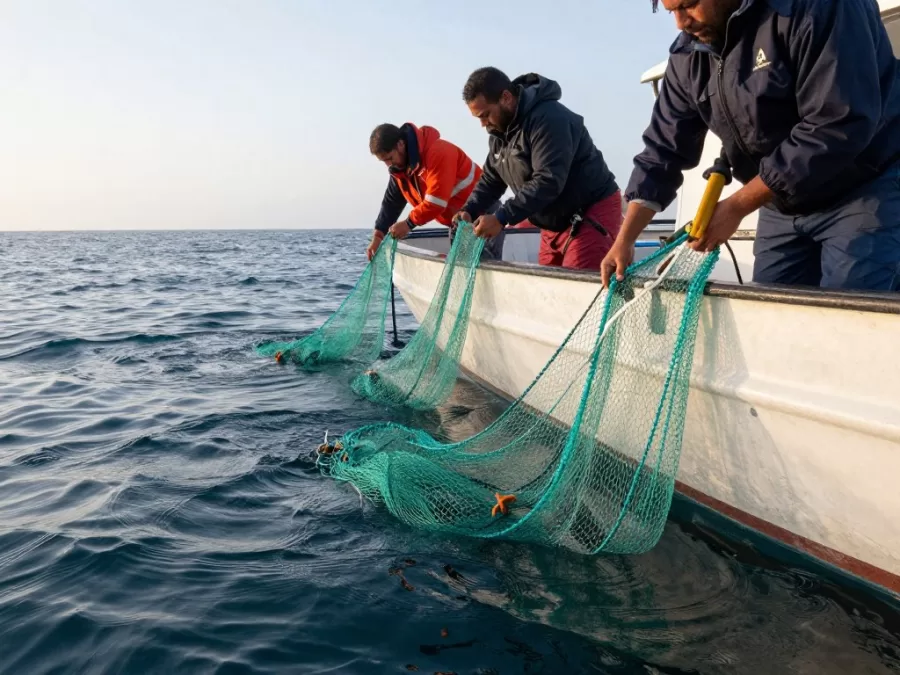 Conservation team removing illegal gillnets from vaquita habitat in Gulf of California