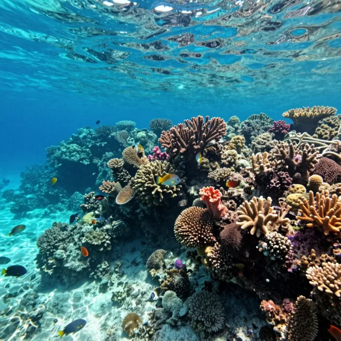 Coral reef underwater scene with tropical fish