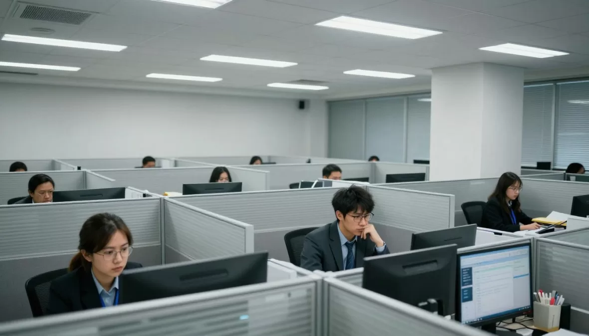Cubicle farm office environment with frustrated workers