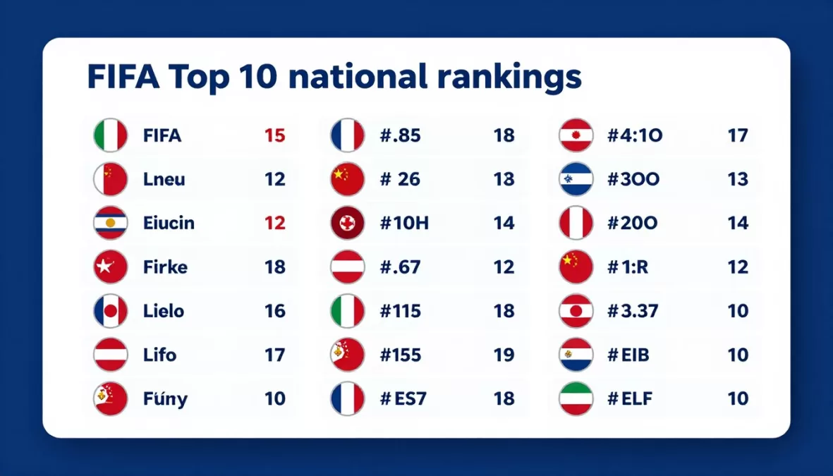 Current FIFA top 10 rankings visual chart with team flags