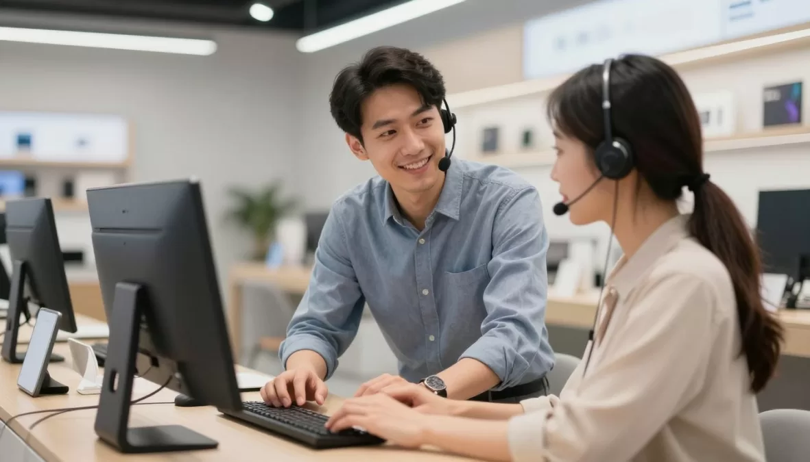 Customer service representative helping with tech product questions