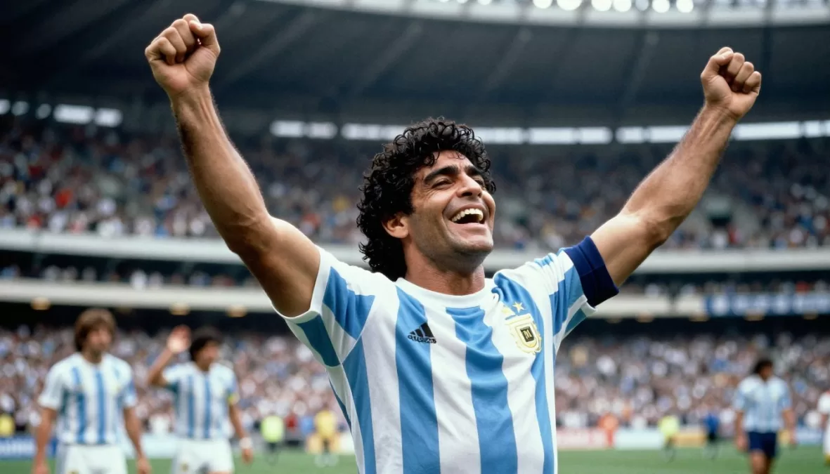 Diego Maradona iconic celebration at 1986 World Cup