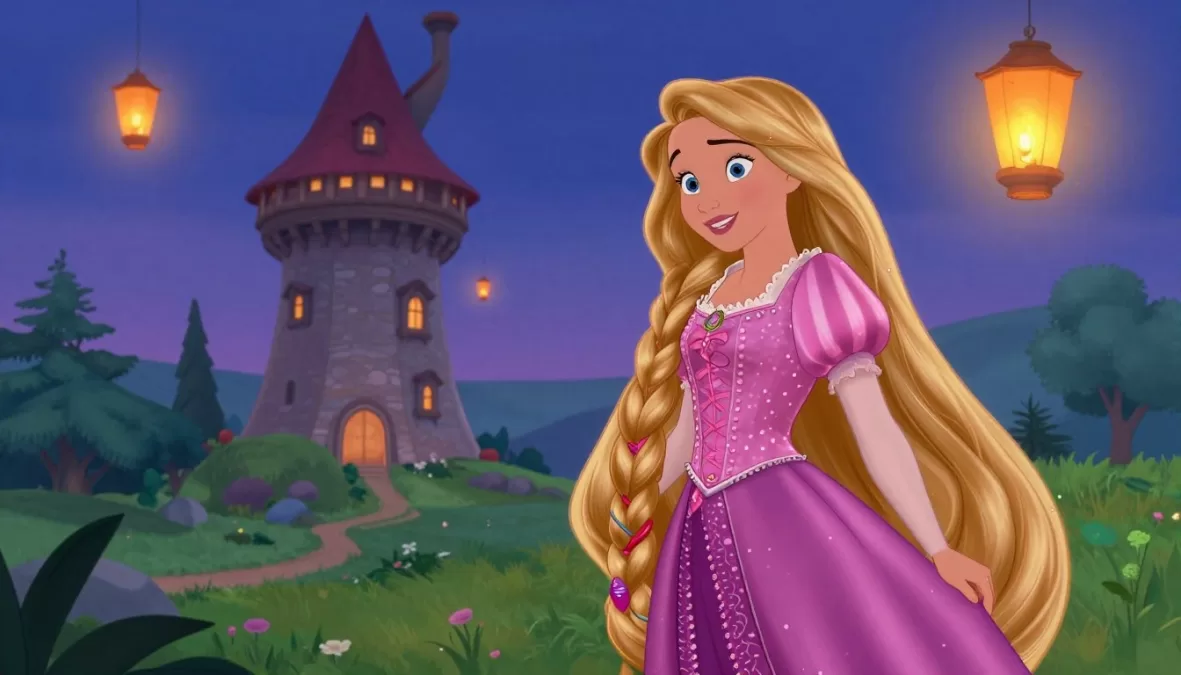 Disney's Tangled movie production concept art showing Rapunzel and her tower