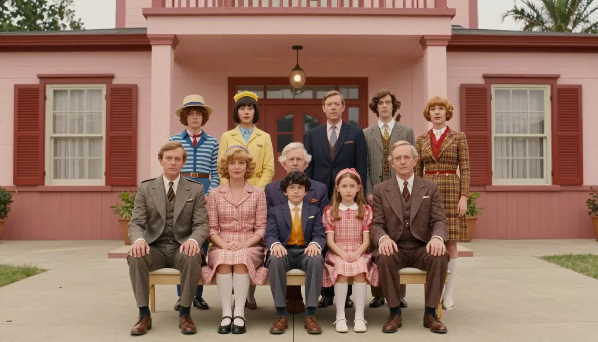 Eccentric family members in distinctive Wes Anderson composition