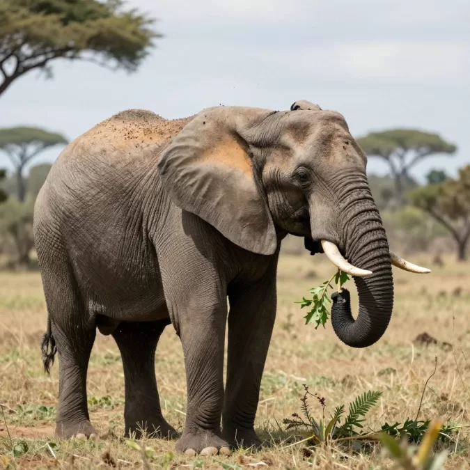 Elephant using a branch as a fly swatter tool