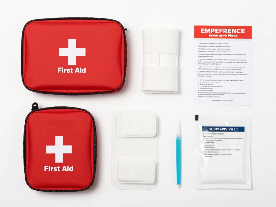 First aid kit with snake bite treatment supplies