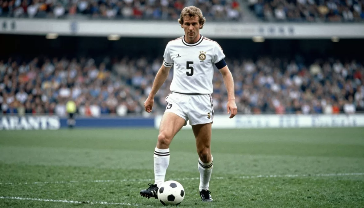 Franz Beckenbauer commanding defensive position for West Germany