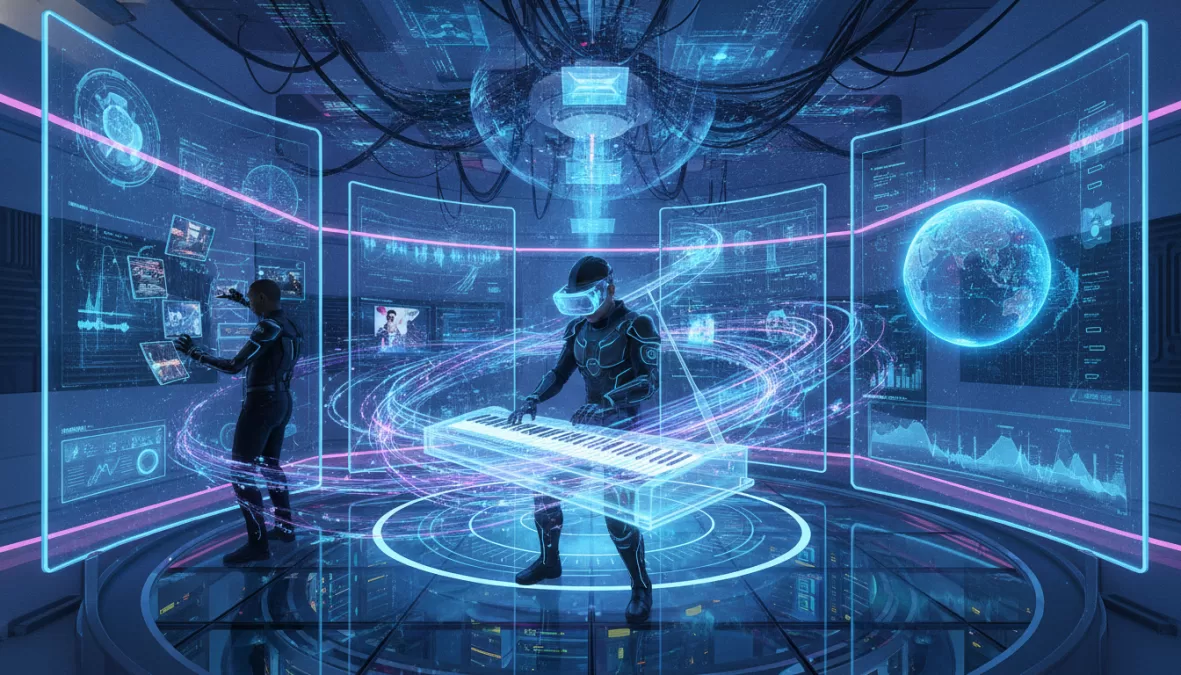 Futuristic concept of music industry with technology integration