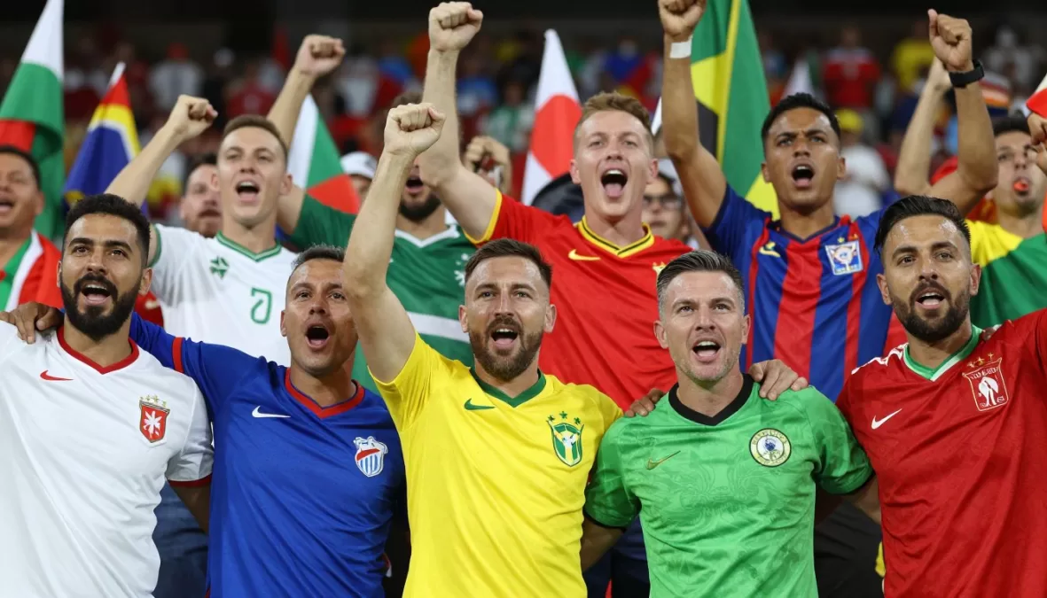 Global football fans celebrating national team ranking success