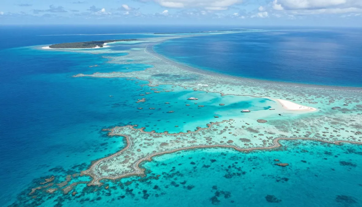 Great Barrier Reef aerial view with coral formations