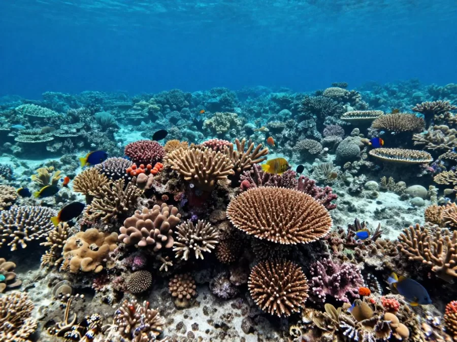Great Barrier Reef underwater coral garden with colorful fish