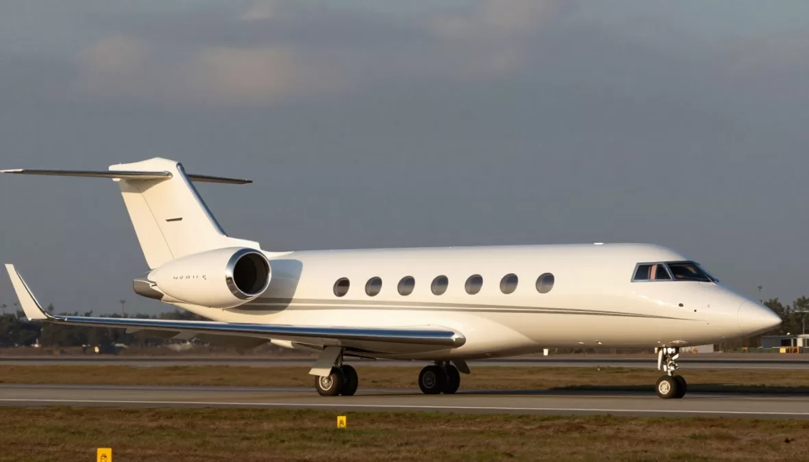 Gulfstream G700 exterior on runway at sunset