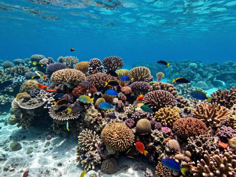 Healthy coral reef ecosystem with diverse marine life