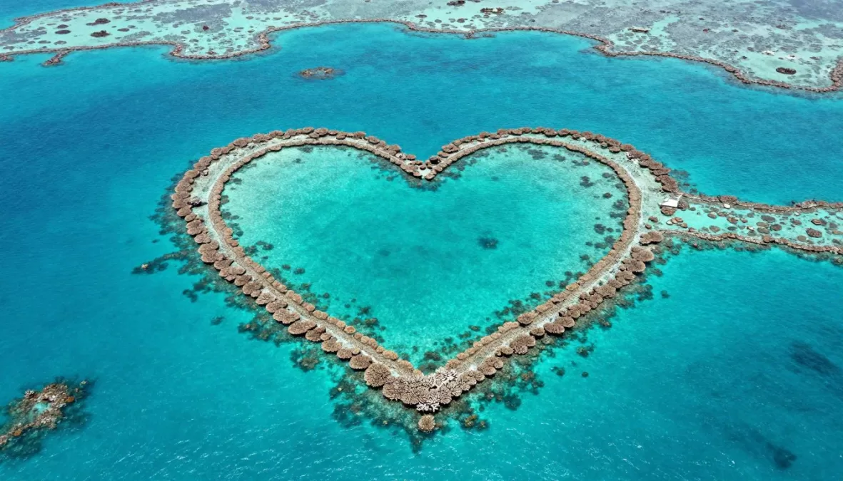 Heart Reef natural heart-shaped coral formation aerial view