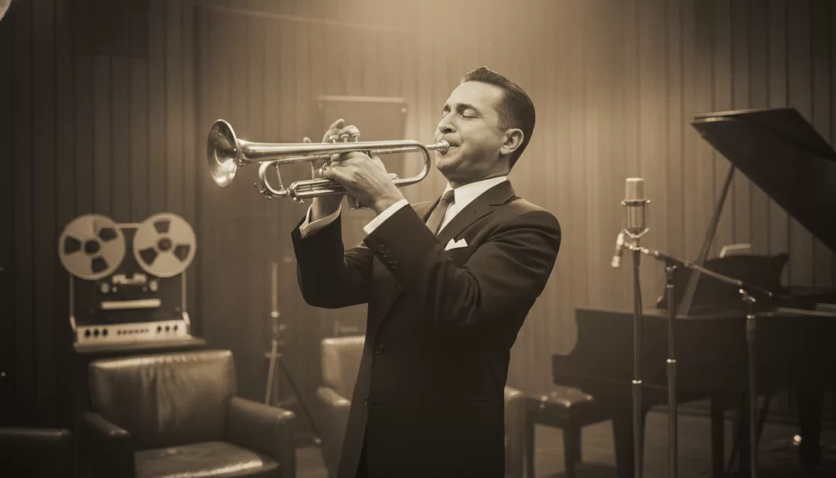 Herb Alpert performing with trumpet in elegant setting