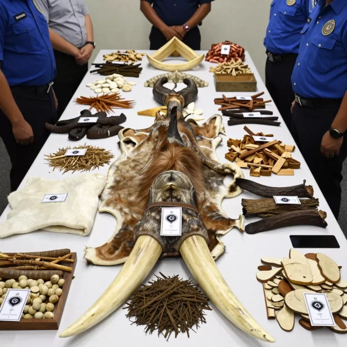Illegal wildlife trade products confiscated from poachers