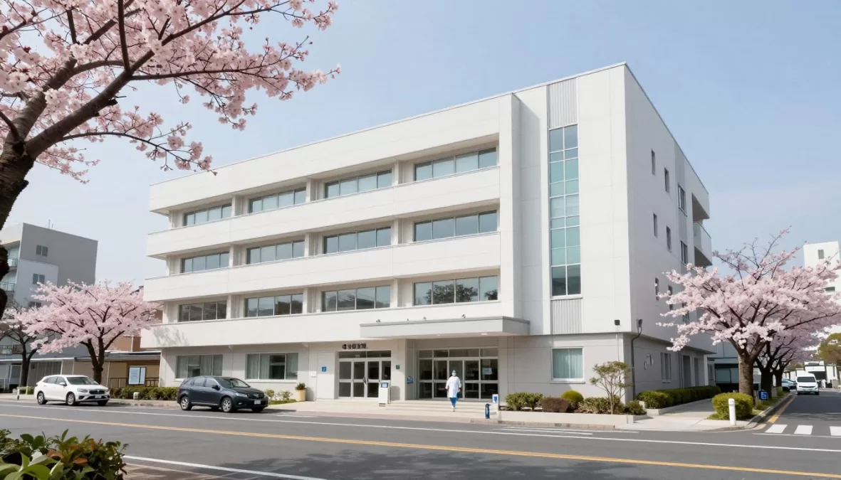 Japanese hospital building blending traditional and modern architecture