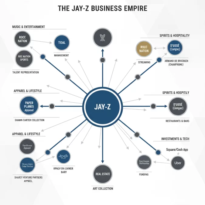 Jay-Z business empire infographic showing diverse holdings