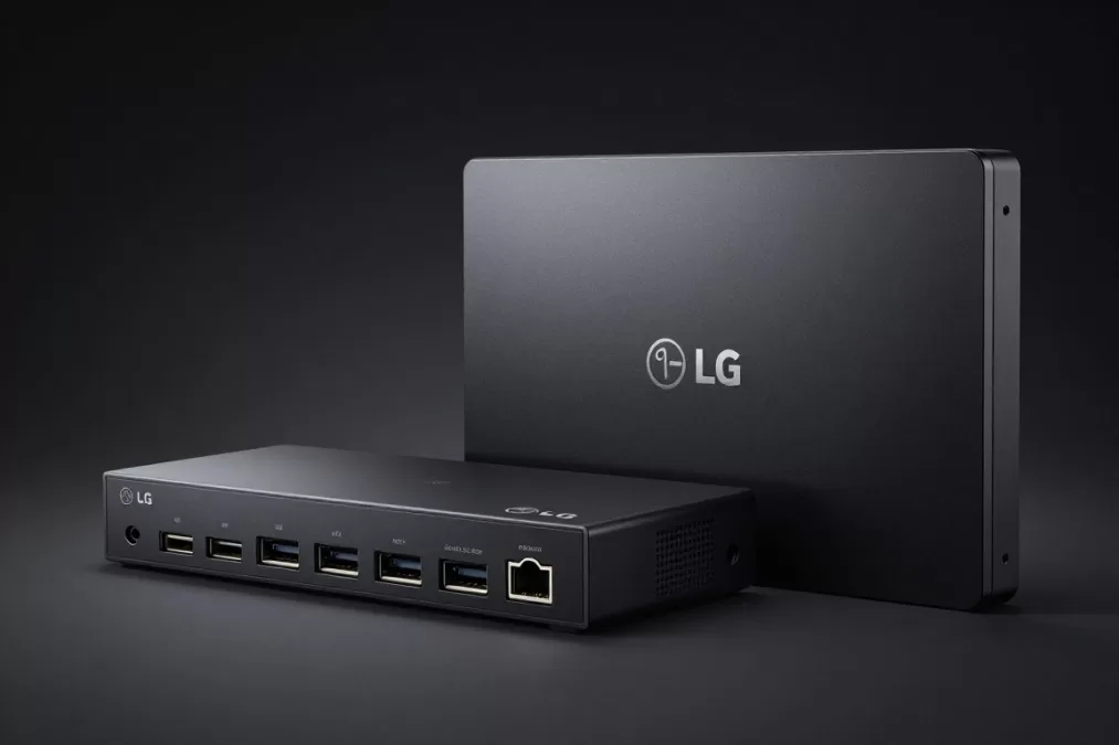 LG Signature OLED M4 Zero Connect Box showing all connectivity ports