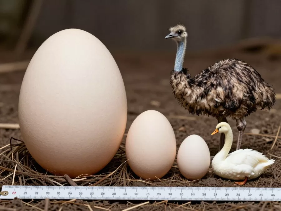 Large bird eggs in nest showing size comparison demonstrating reproductive traits of biggest birds