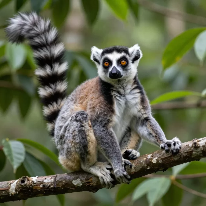Lemur in Madagascar rainforest tree