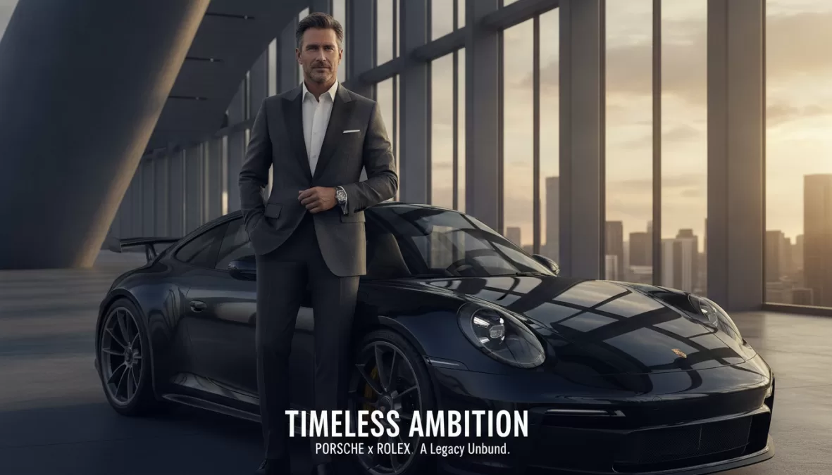 Luxury brand advertisement featuring Hollywood actor in elegant promotional campaign