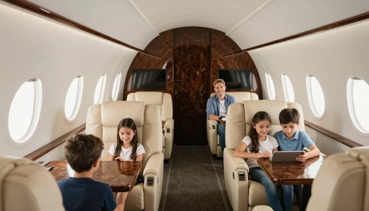 Luxury private jet interior owned by wealthy family