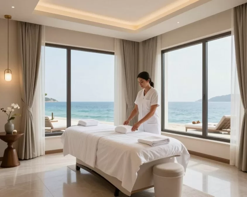 Luxury spa treatment room at Burj Al Arab with Arabian Gulf views
