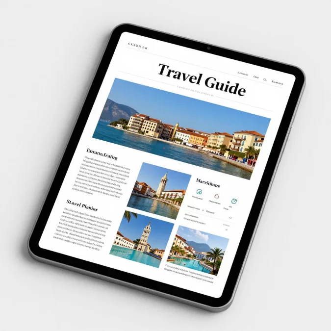 Luxury travel guide download on tablet device