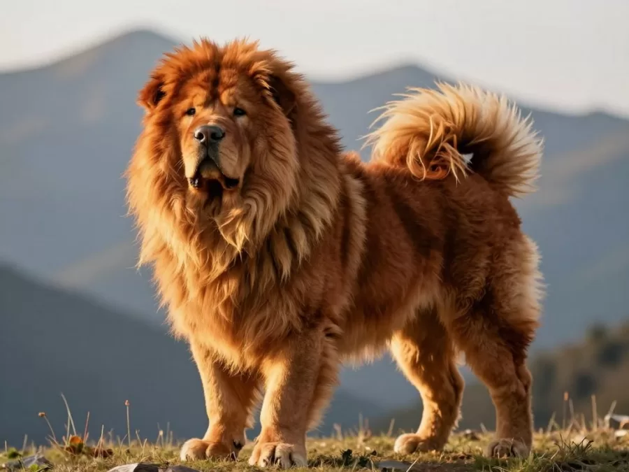 Majestic Tibetan Mastiff with thick mane-like coat and powerful build