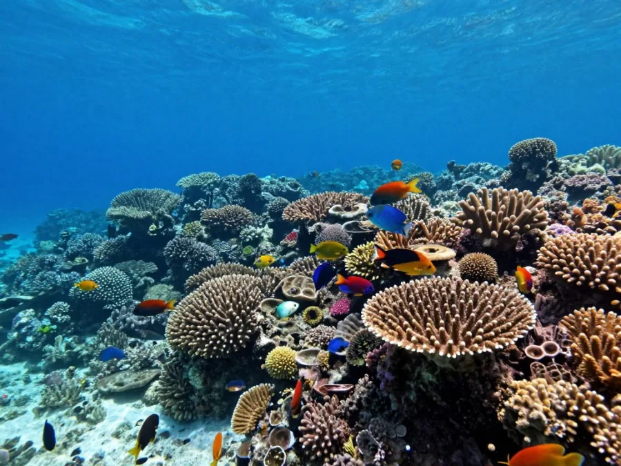 Maldives underwater coral reef with tropical fish