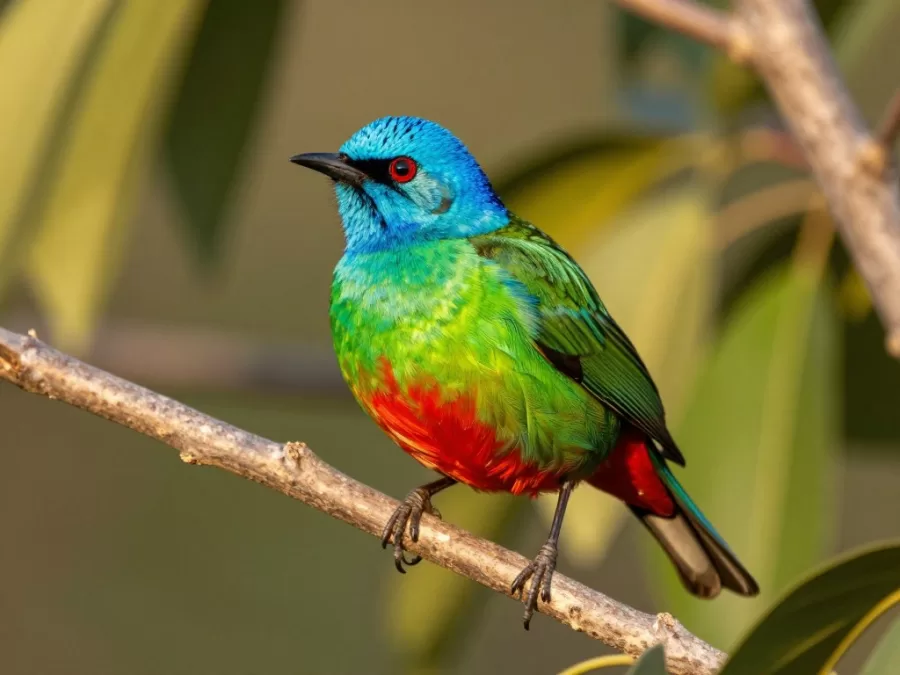 Male painted bunting showing combination of blue, green, red, and yellow plumage