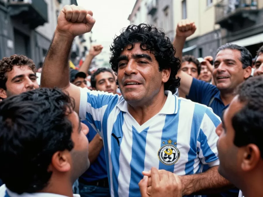 Maradona with working class supporters