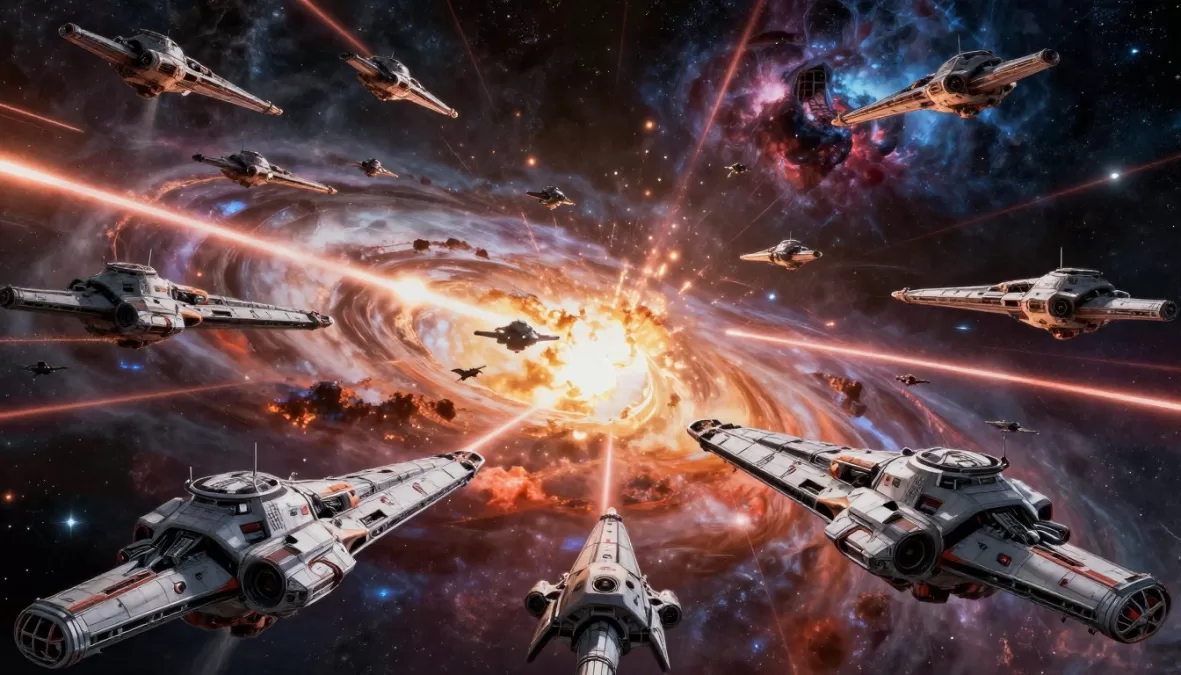 Massive space fleet battle with thousands of Star Destroyers