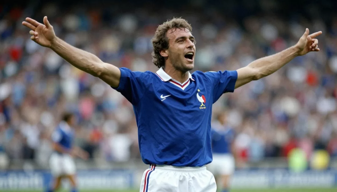 Michel Platini celebrating goal for France