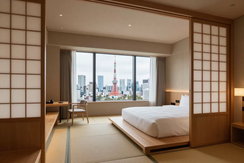 Minimalist Japanese luxury suite at Aman Tokyo with city views