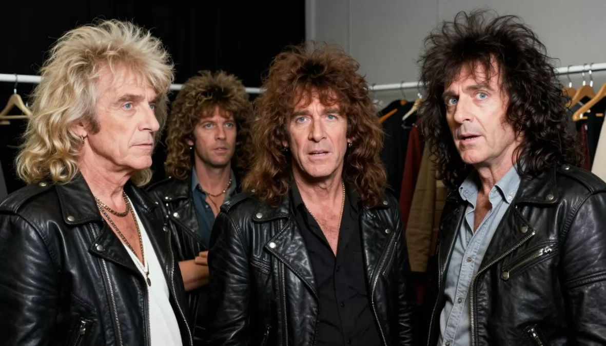 Mockumentary scene of aging rock band in absurd situation