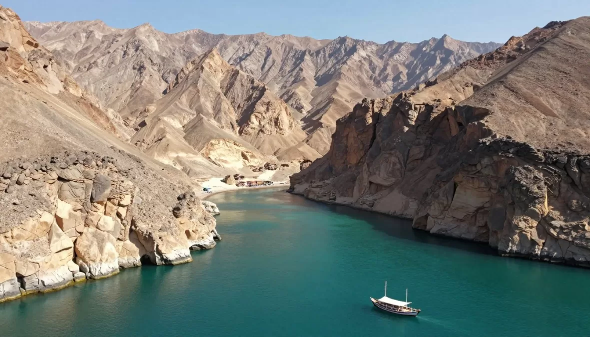 Musandam fjords with dramatic cliffs and turquoise water