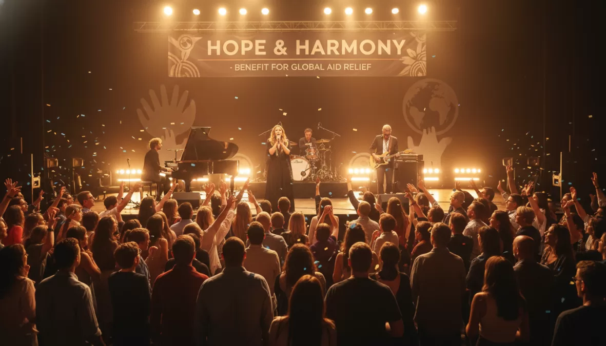 Musicians performing at charity benefit concert