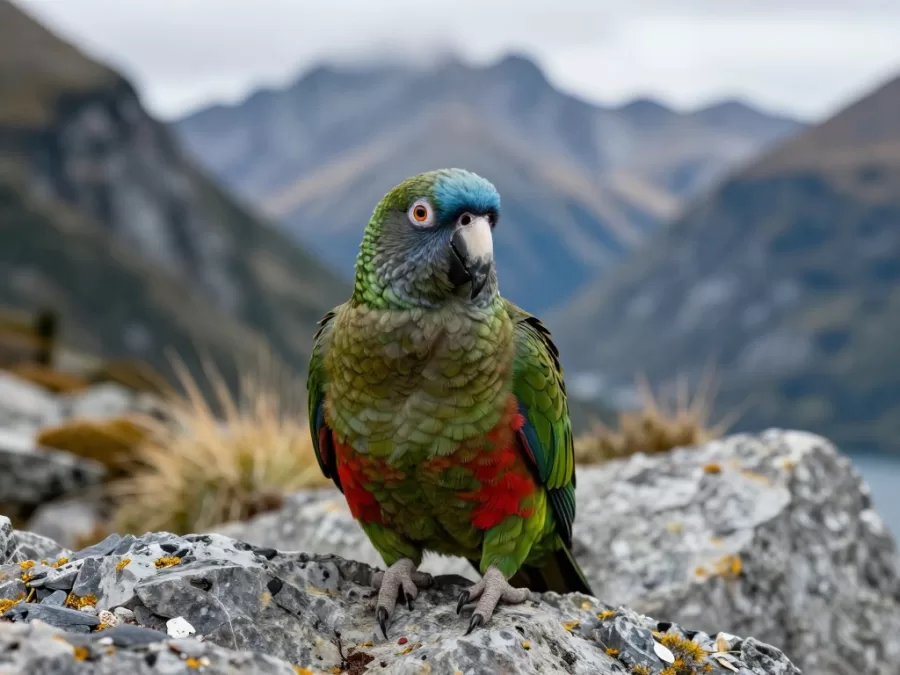 New Zealand kea parrot in mountain environment