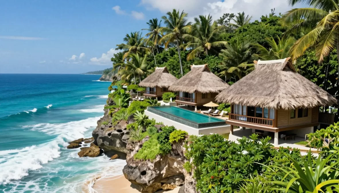 Nihi Sumba Island resort with thatched villas overlooking pristine beach and surf